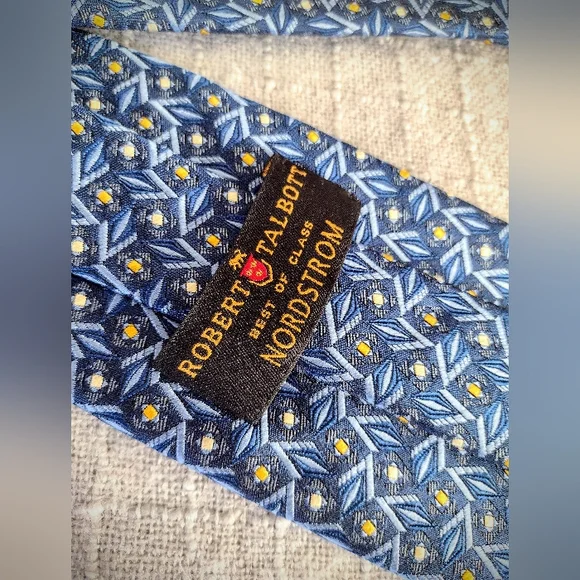 90's Vintage Robert Talbott x Nordstrom Blue & Yellow Tie, Hand Sewn in the USA - Picture 6 of 8